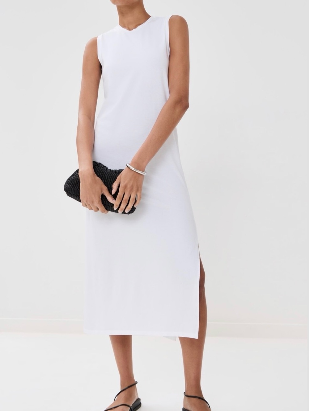 Another Tomorrow White Sleeveless Midi Dress with Side Slit